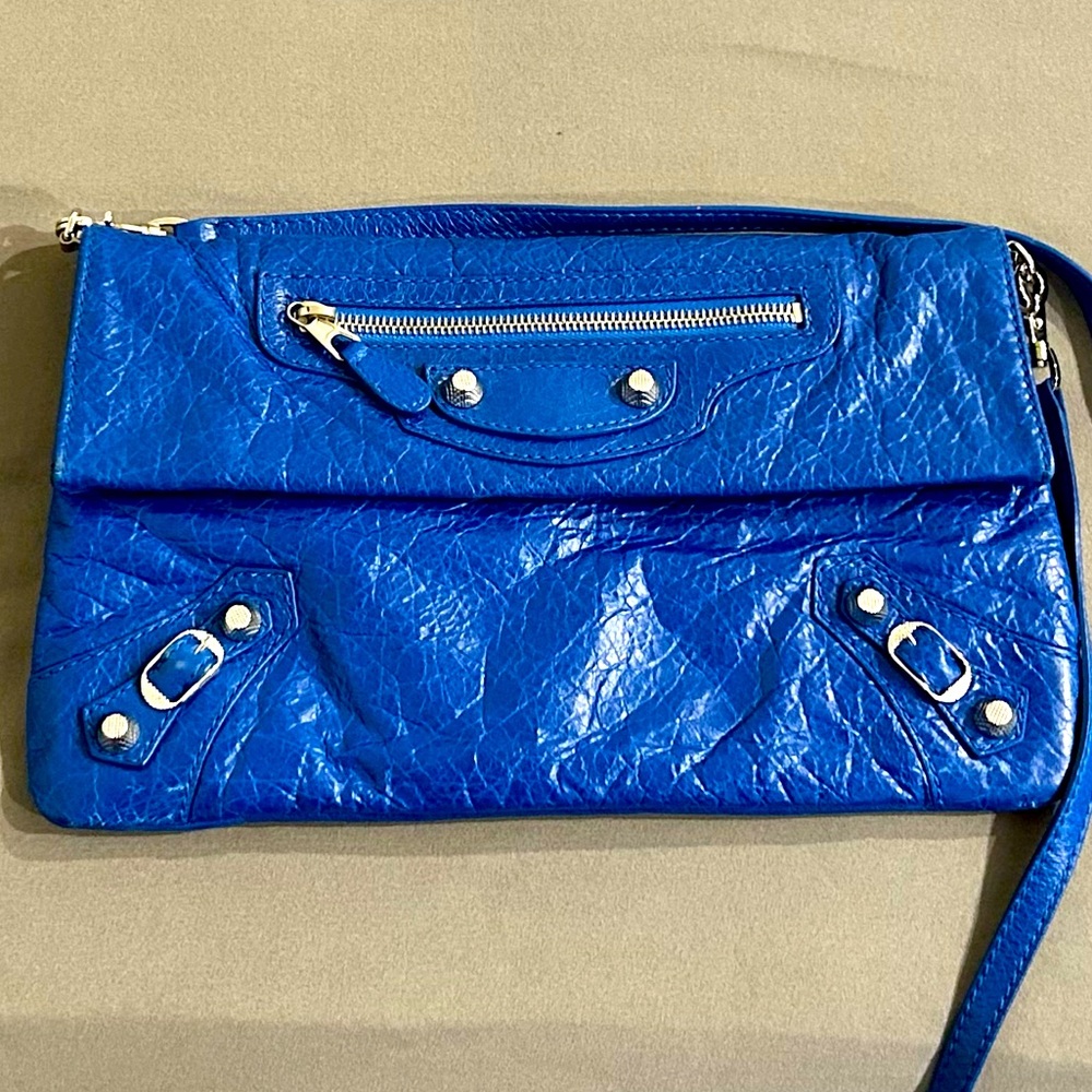 Balenciaga SS15 Arena Giant 12 Silver Stud Envelope Clutch in Bleu de France
